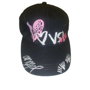 PINK Victoria's Secret "Angel " Black Mcbling Y2K Baseball Cap Hat 1 Size Wings